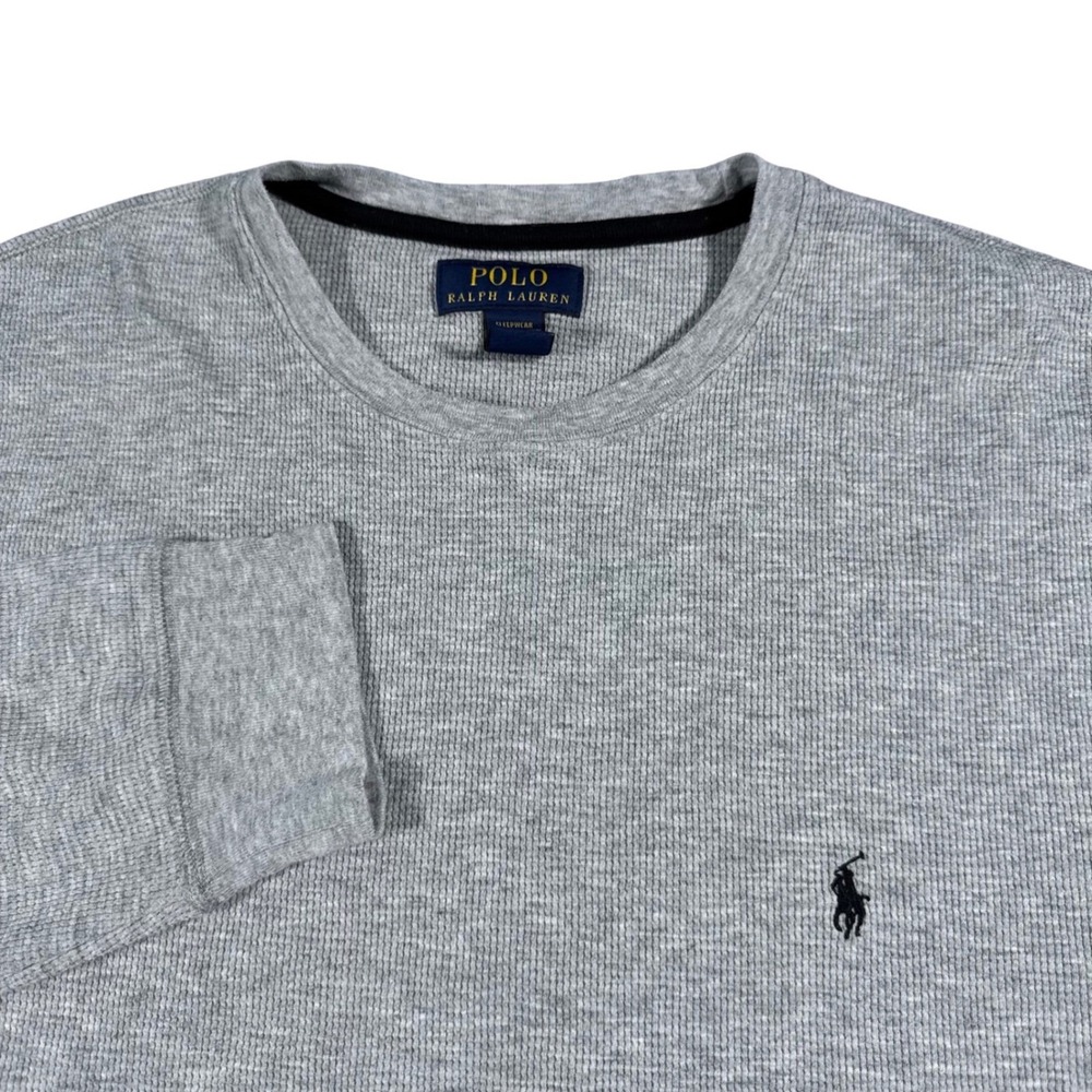 Polo Ralph Lauren Thermal Shirt Mens XL Gray Waffle Knit Long Sleeve Sleepwear